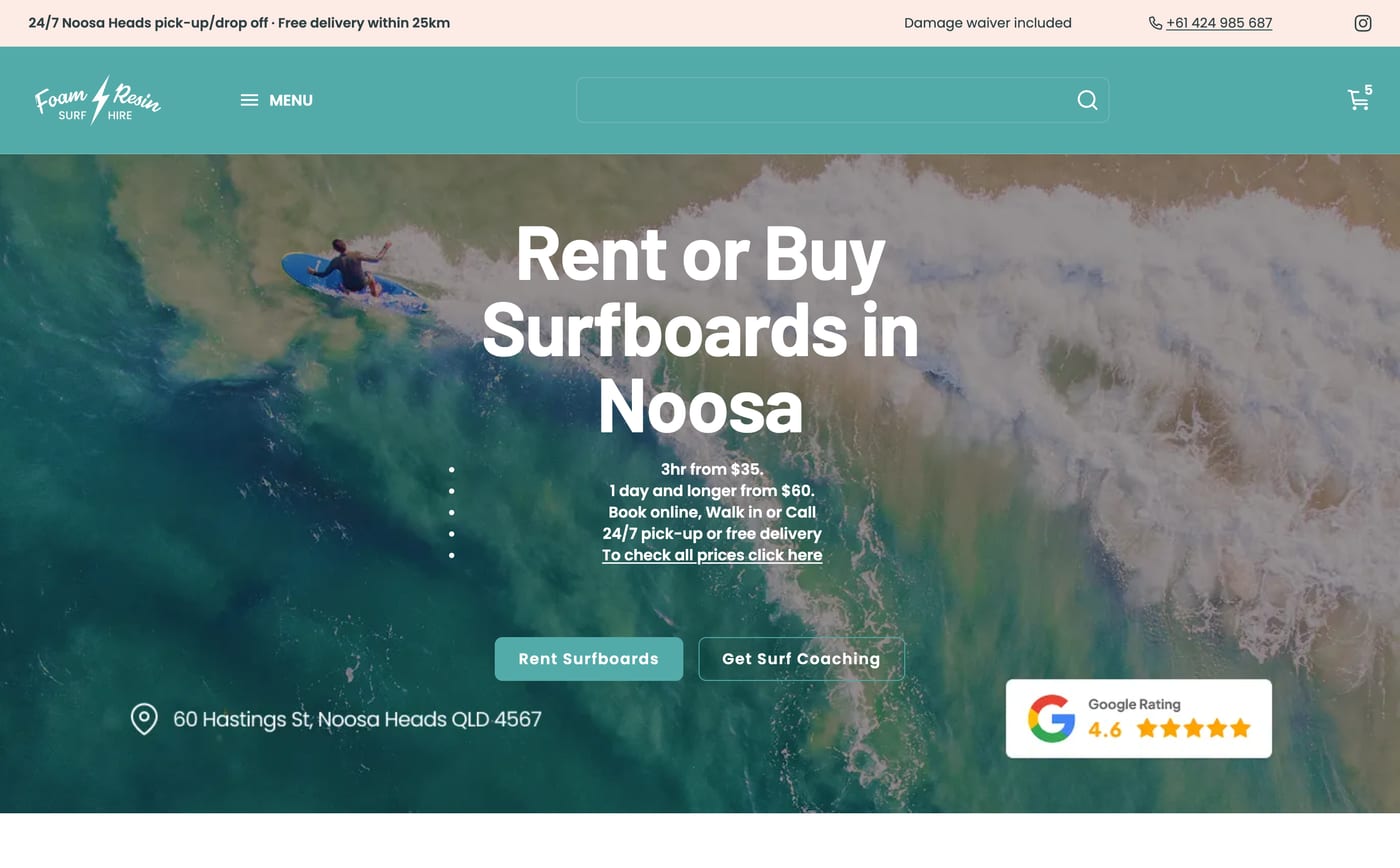 Surf Hire Noosa website